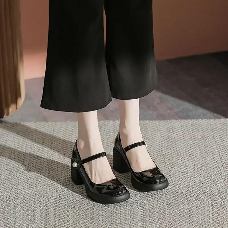 Fashion Pearl with Medium Heels Round Toe Square Gothic Mary Jane Japanese Style Lolita Ladies Footwear Women's Shoes Beau Today on Sale