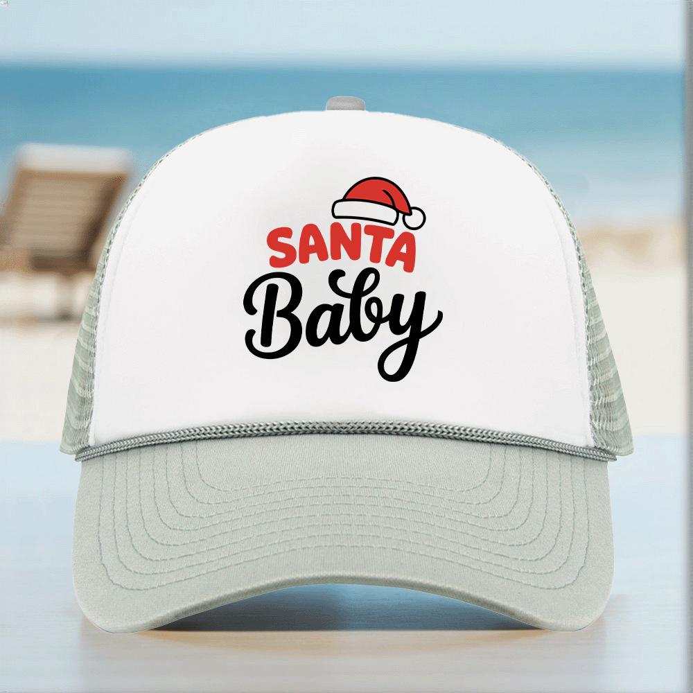 Christmas Pattern Mesh Trucker Cap with Hot Stamped Logo - Sunshade Baseball Hat