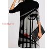 Vintage Zimní Rolákový Svetr Šaty Ženy Elegantní Patchwork Dlouhý Rukáv Volné Ležérní Teplé Vestidos Dámský Potisk