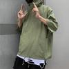 Hooded Half Sleeve Pullover Top Soft Large Pockets Loose Men T-shirt Streetwear