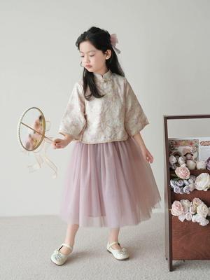 Girls' Autumn 2025 Chinese Hanfu Mesh Skirt Set