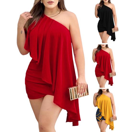 Ruched Asymmetrical Waist Tight Backless Sexy Dress Women One Shoulder Slim Fit Evening Party Dress