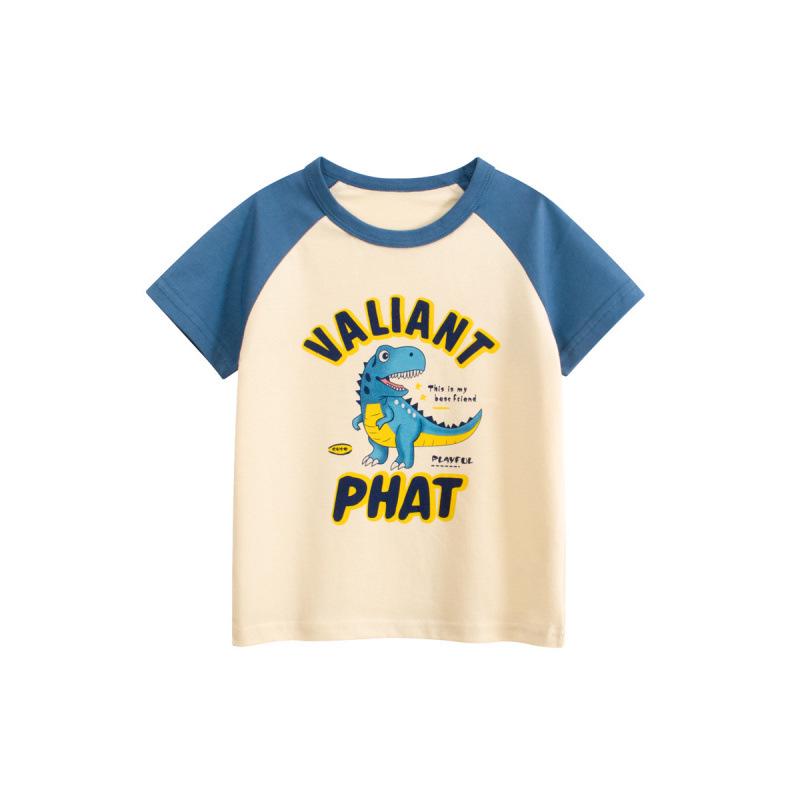 Kids Summer Korean Style Dinosaur Print T-shirt - Boys Short Sleeve Round Neck Top 90 cm