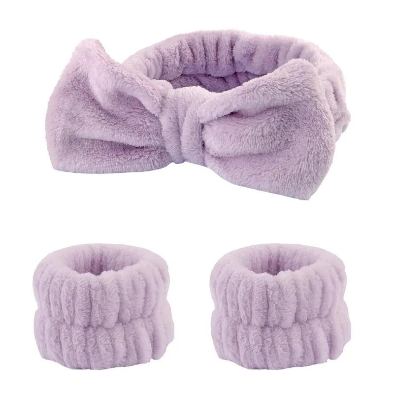1/2/3pcs Bow Headband Wristband Set Towel Elastic Soft Washing Face Shower Make Up Yoga Sports Skincare Headband For Women Girls