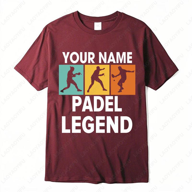 Personalised Your Name The Padel Legend Cotton TShirt for Padel Fans Tennis Player Silhouette Sports Casual Printed Unisex Tops