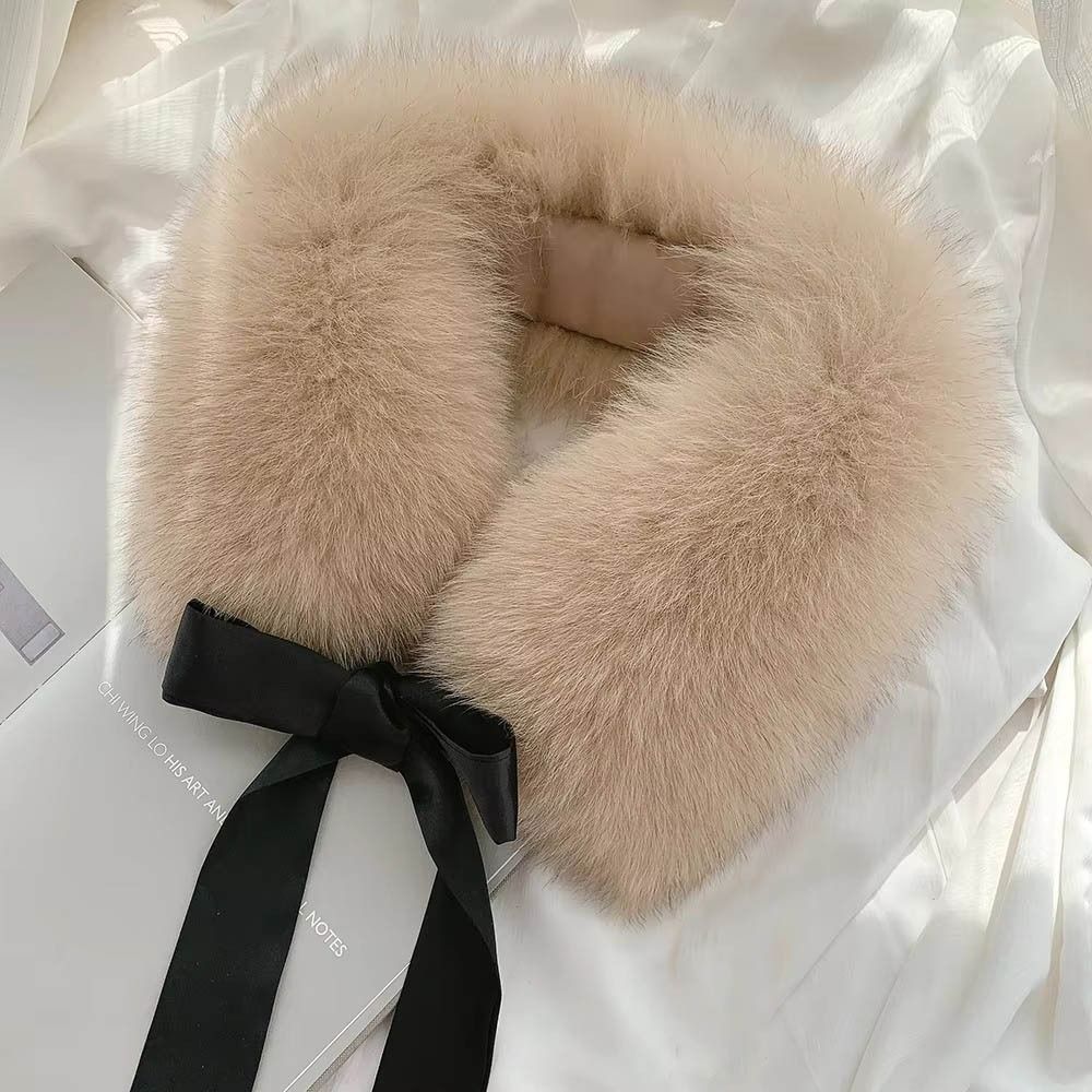 New Warm Fur Collar Scarf Soft Fluffy Women Scarves Faux Fur Bow Ribbon Neck Wrap for Fall Winter