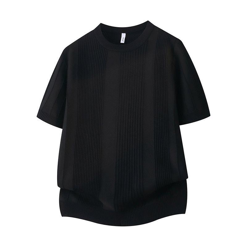 2026 Men's Slim Fit Vertical Stripe Ice Silk Round Neck T-Shirt