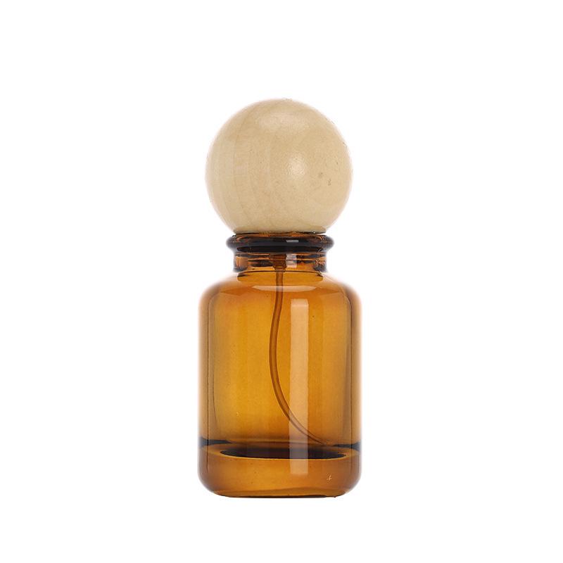 Round Brown Glass Perfume Spray Bottle with Ball Cap, Empty & Light-Blocking for Portable Cosmetic Decanting