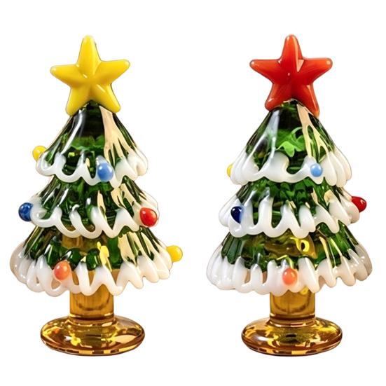 Collectable Glass Table Decor Handmade Mini Christmas Tree Figurine, Blown Tabletop Ornament with Solid Craftsmanship Pieces Star Topper, Desktop for