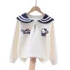 Girls' Sailor Collar Cartoon Sweatshirt - Seasonal Casual Top for Fall and Winter