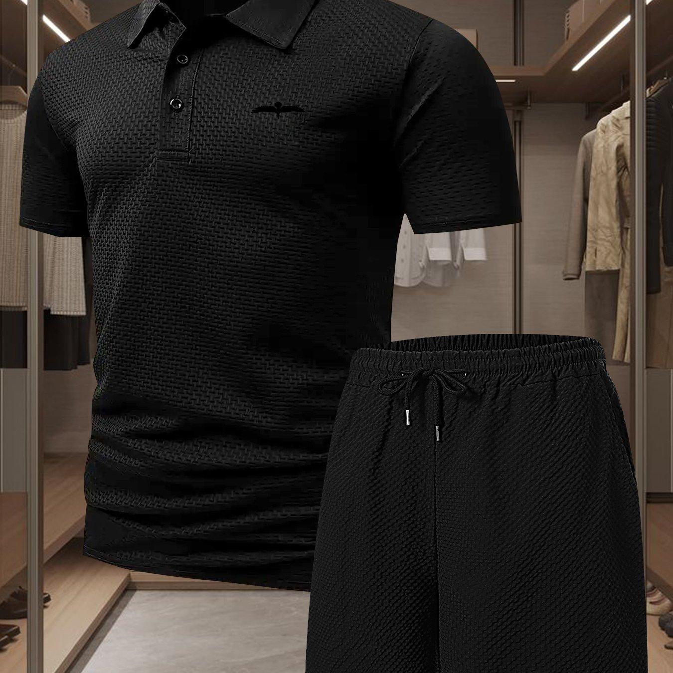 

Мужские летние спортивные костюмы из 2 предметов: комплекты с шортами, костюмы с короткой футболкой, гольф, поло L чёрный