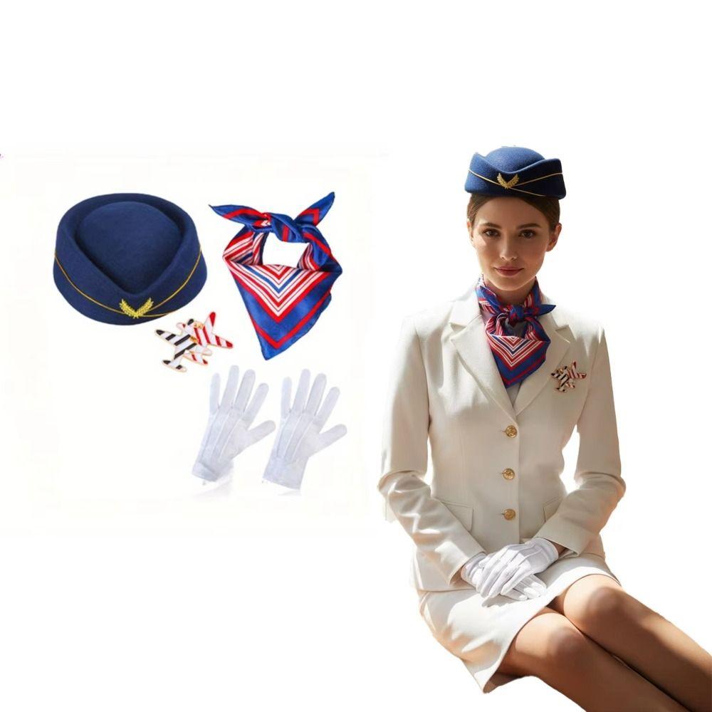 Dress Up Flight Attendant Clothing Gloves Scarf Flight Attendant Hat Masquerade
