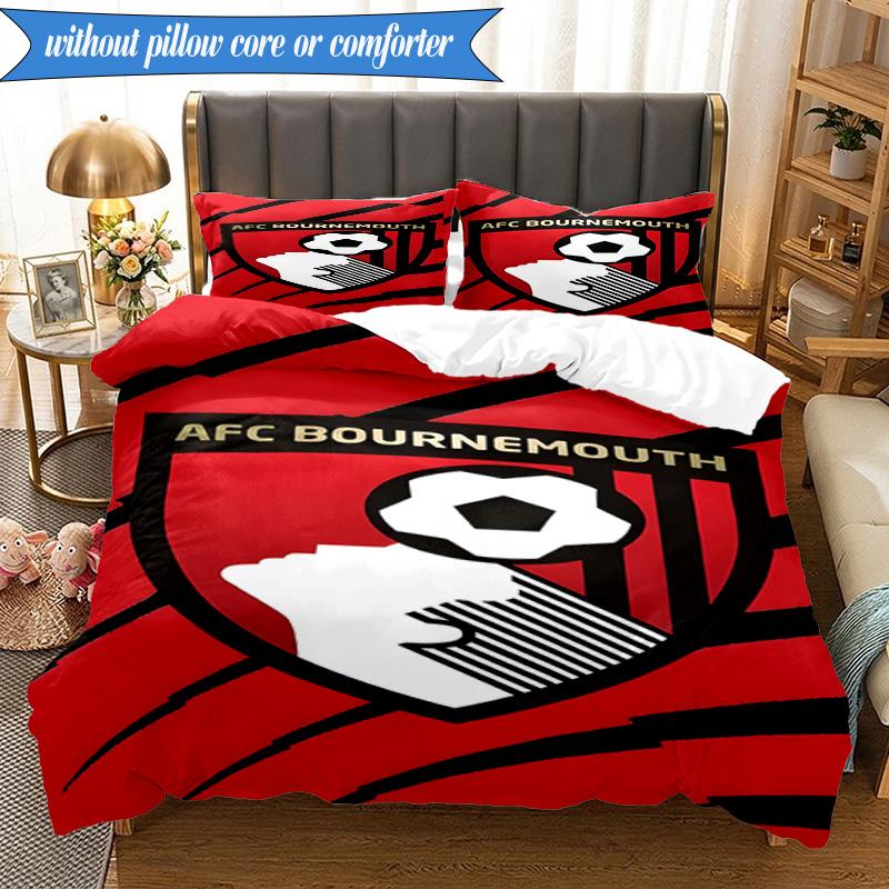 3PCS Afc Crest Bournemouth Printed Soft Bedding Set,Including 1pc Duvet Cover And 2pcs Pillowcases Perfect for Bedroom, Dormitory, Fan gift