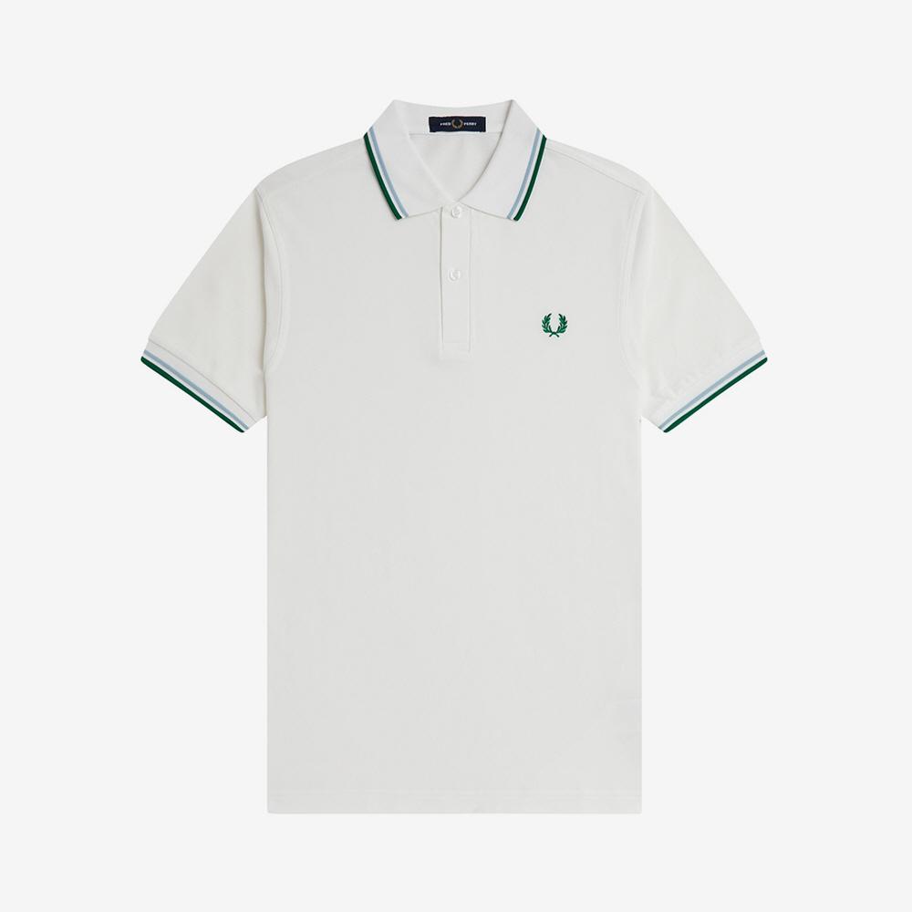 Fred Perry [M3600] Twin Tip Fred Perry Shirt - Snow White/Track Blue/Sport Green Afpm2533600-Z52