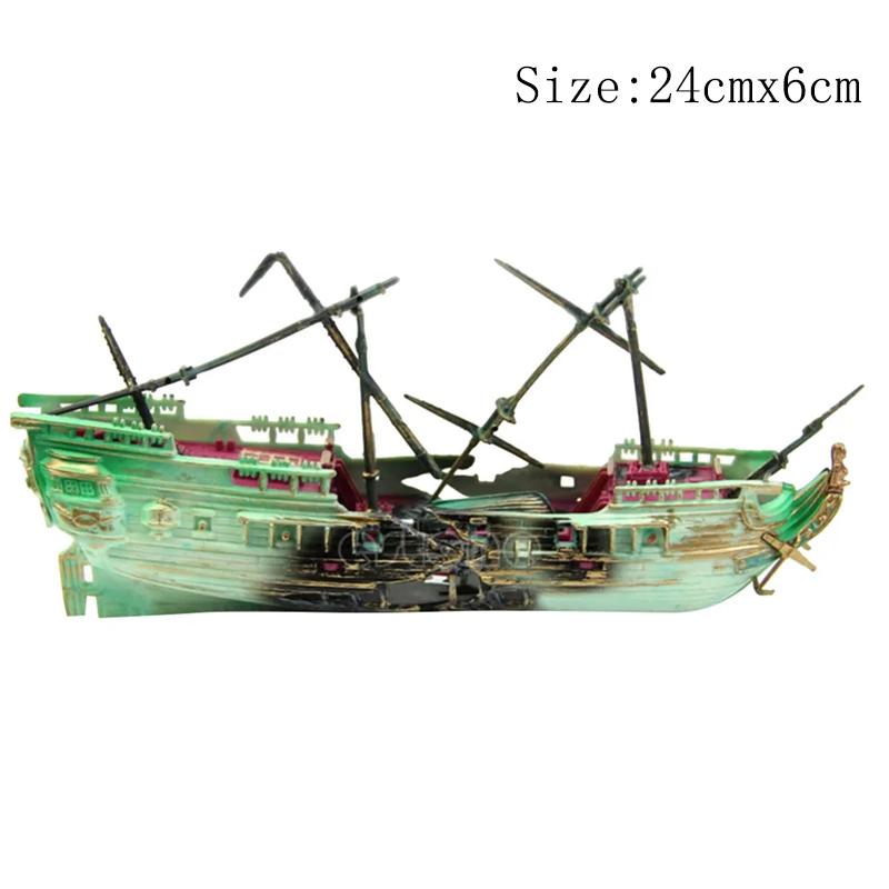 Aquarium Ornament Künstliche Pflanzen Gras Algen Piratenwrack Schiff Felslandschaft Leuchtstein Aquarium Landschaft Dekor Zubehör