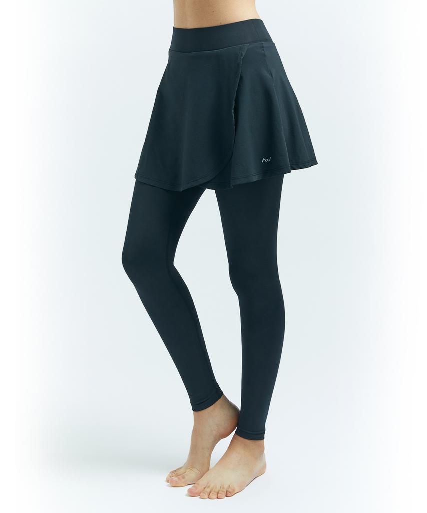 Leijibi Easy Move Flare 9/1 Length 2-In-1 Water Leggings Rash Guard Skirt Pants Black