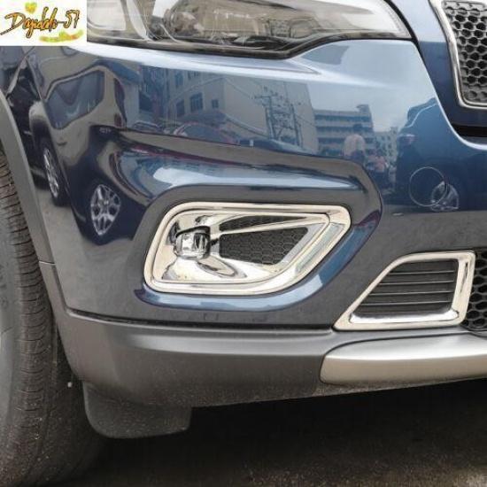Pair Chrome For Jeep Cherokee + Front Fog Lamp Light Cover Trim Decor