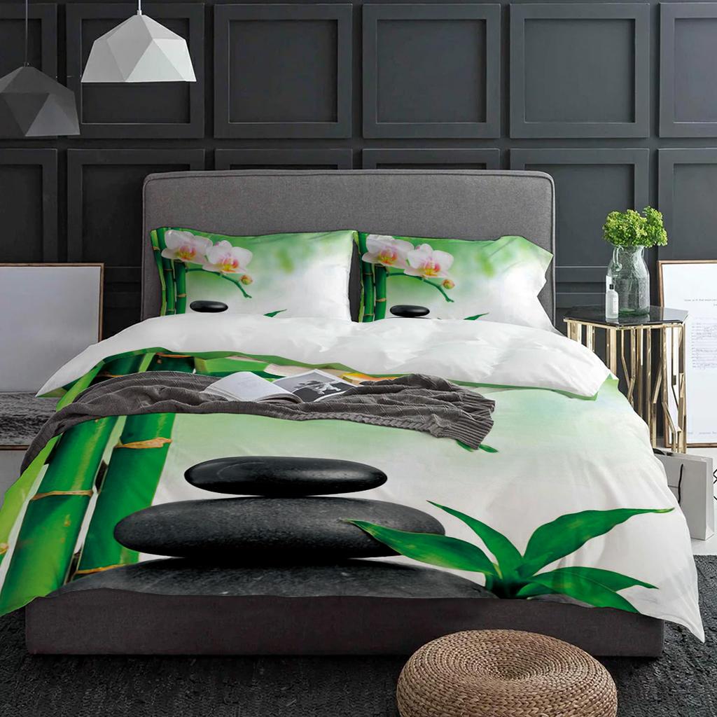 Zen Stones Orchids Flower Green Bamboo Duvet Cover With Pillow Case Custom 3pcs Bedding Set Quilt Cover Double Bed Home Textile