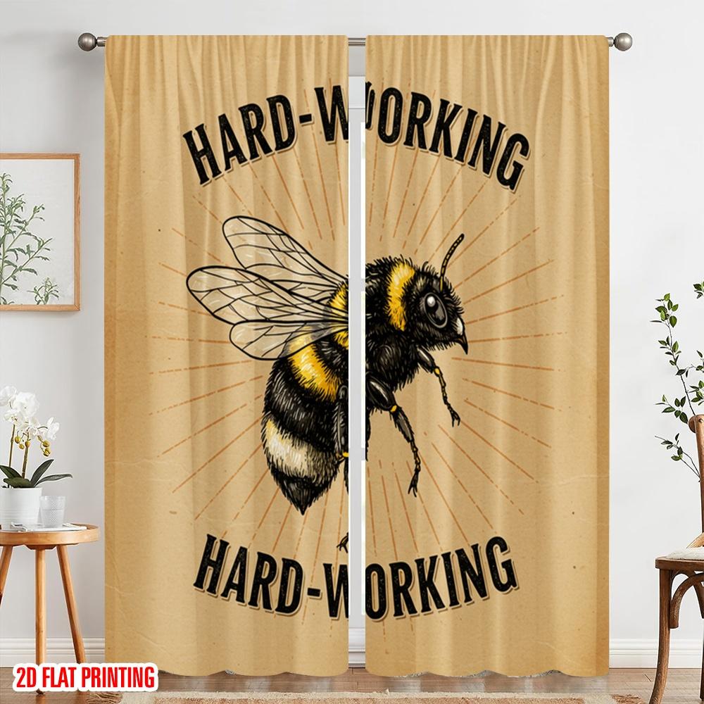 2pcs 2D flat printing Drapes Hard-working Bee Polyester Without Electricity Festive Holiday Use for Outdoor Holiday Decorations