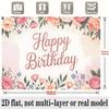 Pink Watercolor Birthday Banner, Romantic Floral Backdrop Wall Decor for Party
