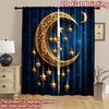 2D Flat Printing 2pcs Curtain Window Drapes Eid Golden Moon and Stars Digital Printed Polyester Drapes Festive Wall Decor
