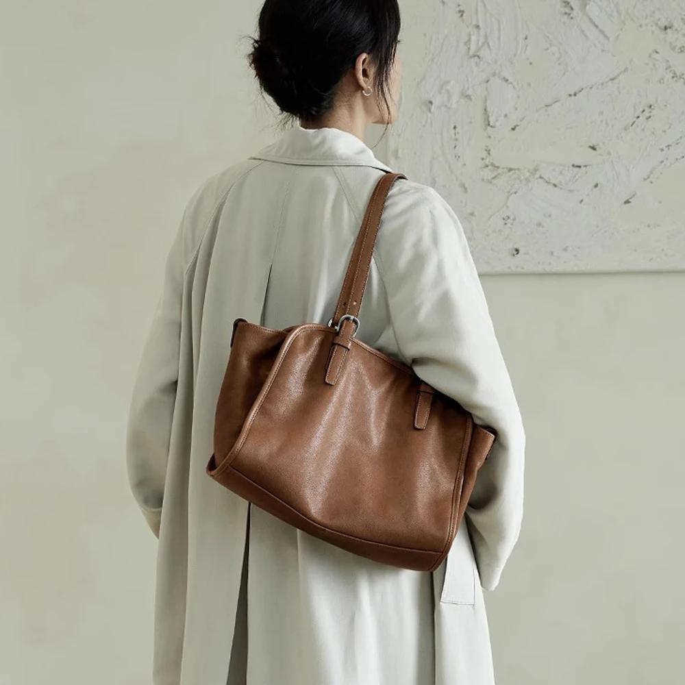 Ladies Retro Cowhide Tote Crossbody Bags Women's Natural Cow Leather Shoulder Bag Female Fashi Luxury Designer Handbags Girls