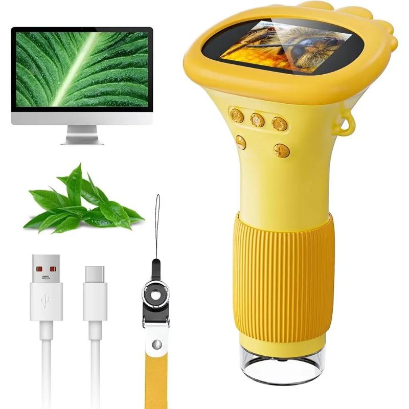 Kids Portable Digital Microscope 1 Inch IPS Screen 1111X Magnification Handheld Microscope With 8 Adjustable LED Lights
