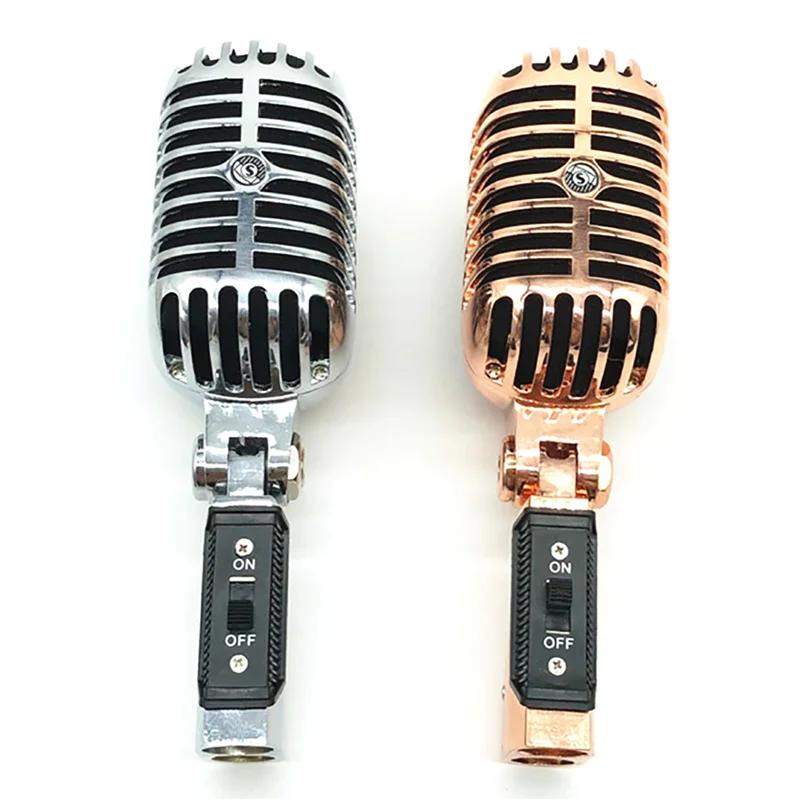 Audio Mic Retro Microphone Prop Vintage Mic Universal Stand Compatible Live HD Sound Karaoke Studio Recording Simulation Prop