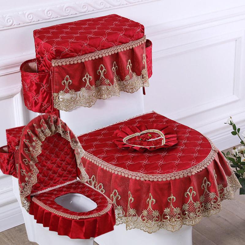 3 sztuk/zestaw nakładka na deskę sedesową pokrywa zbiornika wody toaletowej Closestool osłony przeciwpyłowe poduszka na deskę sedesową odpinana tkanina na toaletę