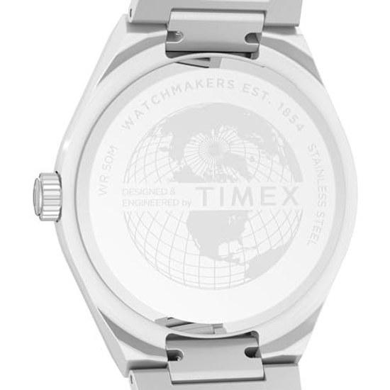 Timex Mens Q Continental Day Date 39mm Watch - Stainless Steel Bracelet Blue Dial Case