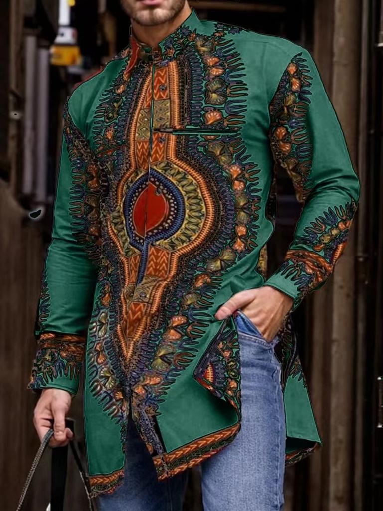 Men'S African Ethnic Style Digital Positioning Printed Shirt Medium And Long Shirt 944723 Spot