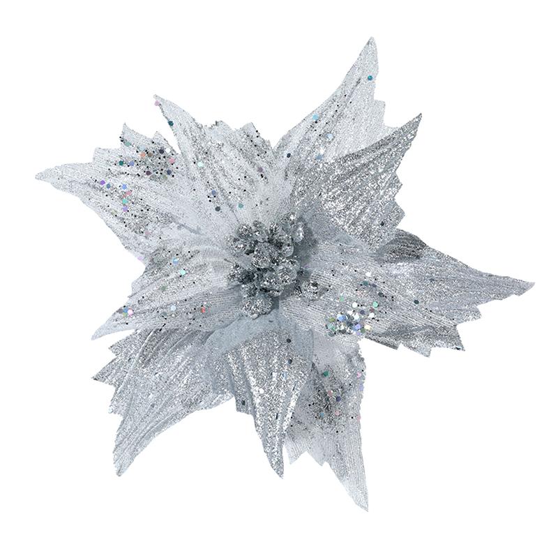 

Рождественские цветы Пуансеттия Блеск Искусственный цветок Украшение для рождественской елки DIY Гирлянды Дом Свадьба Новогодняя вечеринка Принадлежности Подарок 30cm серебряный