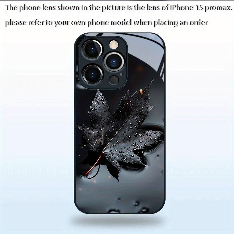 Black Leaf Pattern Glass Material Phone Case For iPhone 17 16 15 14 13 12 11 Pro Max 16E 17Air 7 8 15 Plus XR XS X Cover