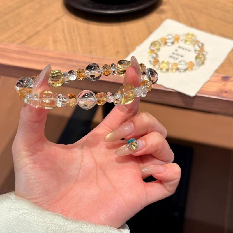 Honey Crushed Ice Natural White Crystal Lemon Yellow Beaded Bracelet Light Luxury Style Womens Hand Jewelry