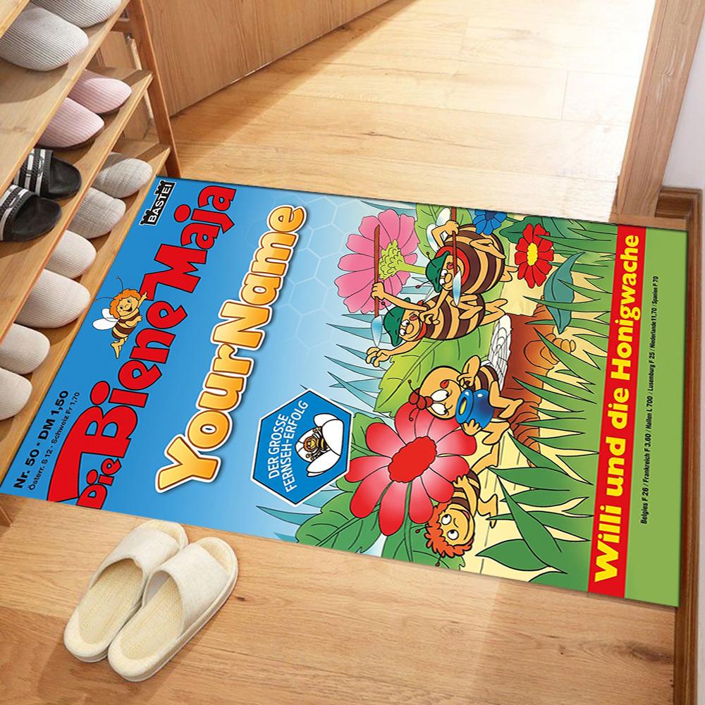 Biene Maja Customize Text Floor Mat Design for Hallway Kitchen Study room Outdoor Antislip Carpet Anime Office Decor Best for Christmas