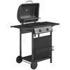 Gas Burner Barbecue Grill, 2 Burner Gas Grill with Side Tables, Warming Rack, Shelf, Thermometer, Grease Tray, Black