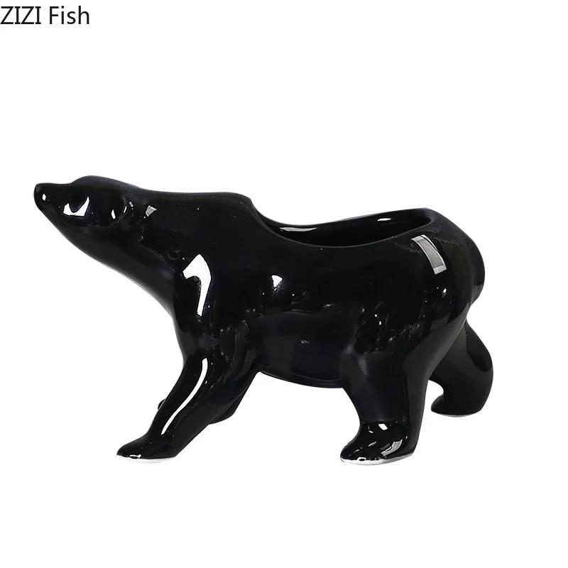 Cartoon Polar Bear Ceramic Vase Creative Small Plant Pots Table Decoration Flowers Arrangement Flower Vase Room Aesthetic Decor