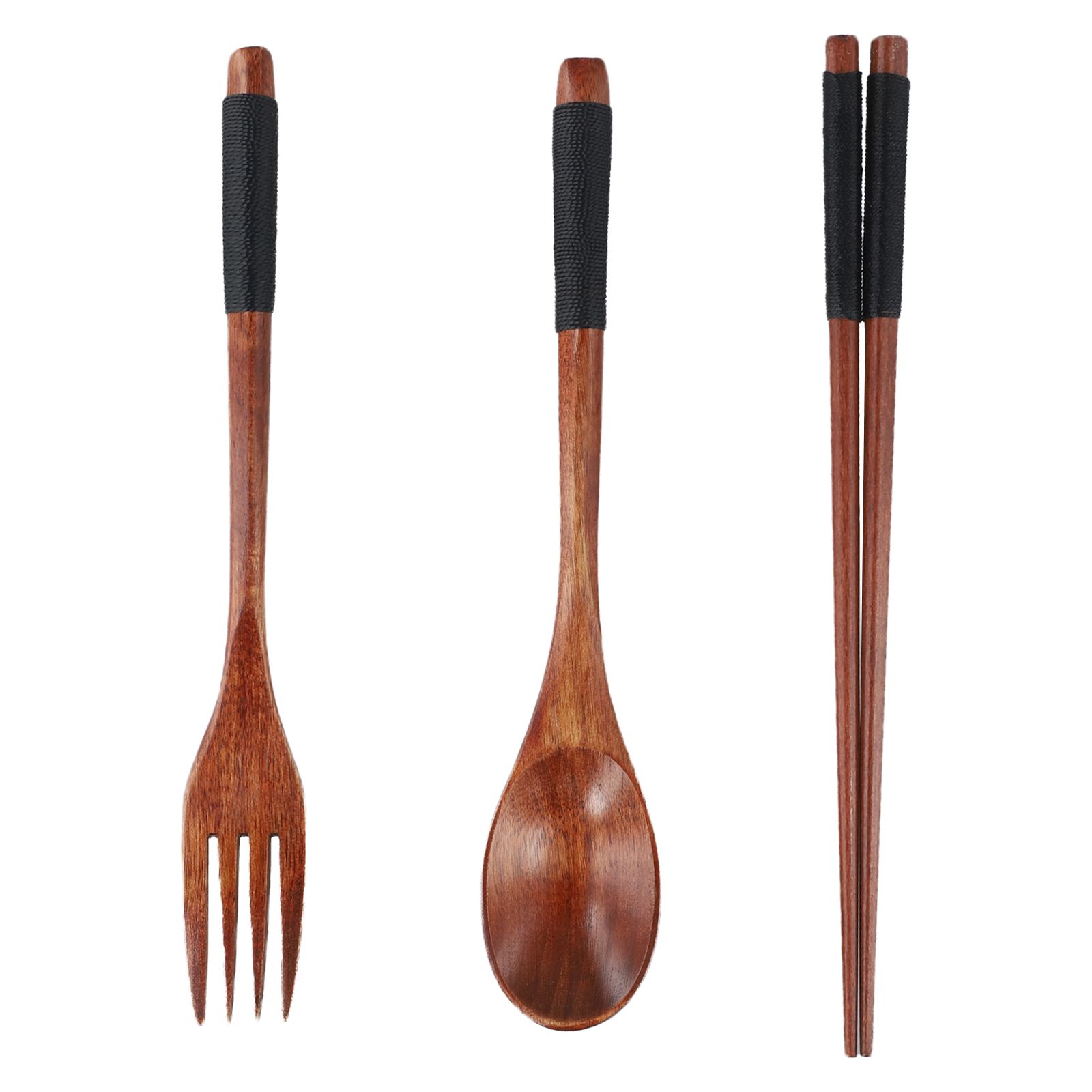 

3Pcs Wooden Flatware Set Chinese Style Portable Chopsticks Spoon Fork Tableware Home Kitchen Dinnerware Outdoor Travel Cutlery