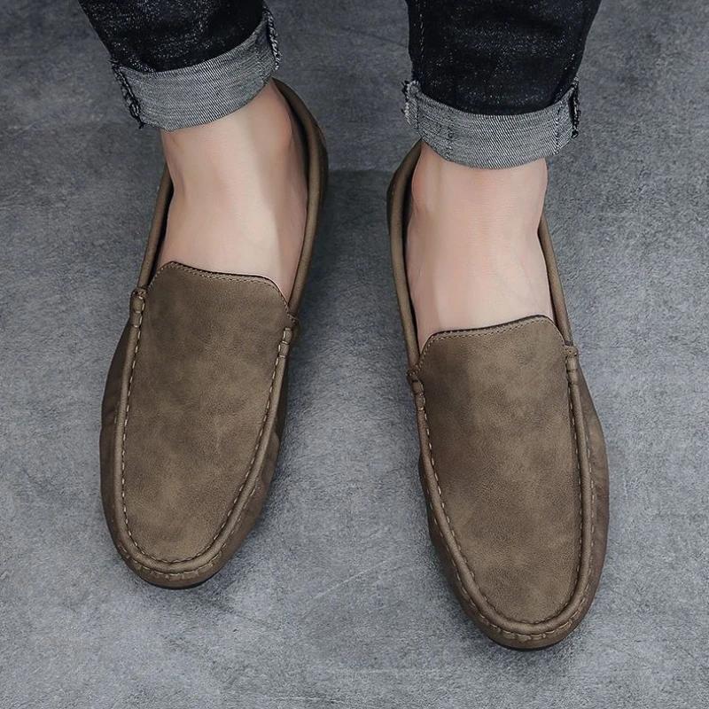 Slip-on Leather Shoes for Men Black Soft Plain Pu Cowhide Classic Original High Quality In Promotion New Man Casual Shoe