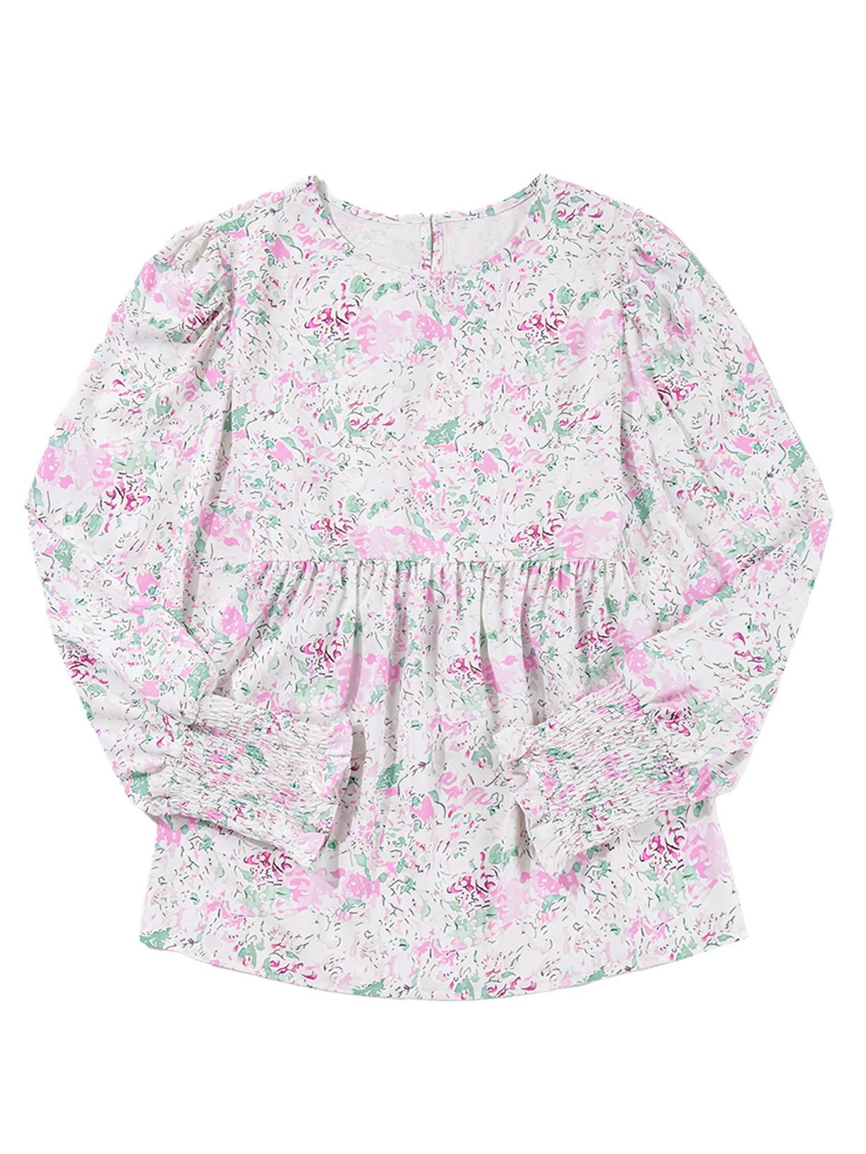 

Autumn Floral Print Women s Long Sleeve Pullover Top - European & American Style Casual Wear L розовый