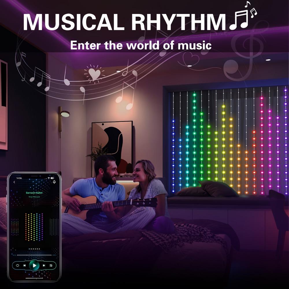 Smart Curtain Lights DIY Color Changing Fairy String Lights Music Sync for Indoor Outdoor Courtyard Garden Christmas Decoration