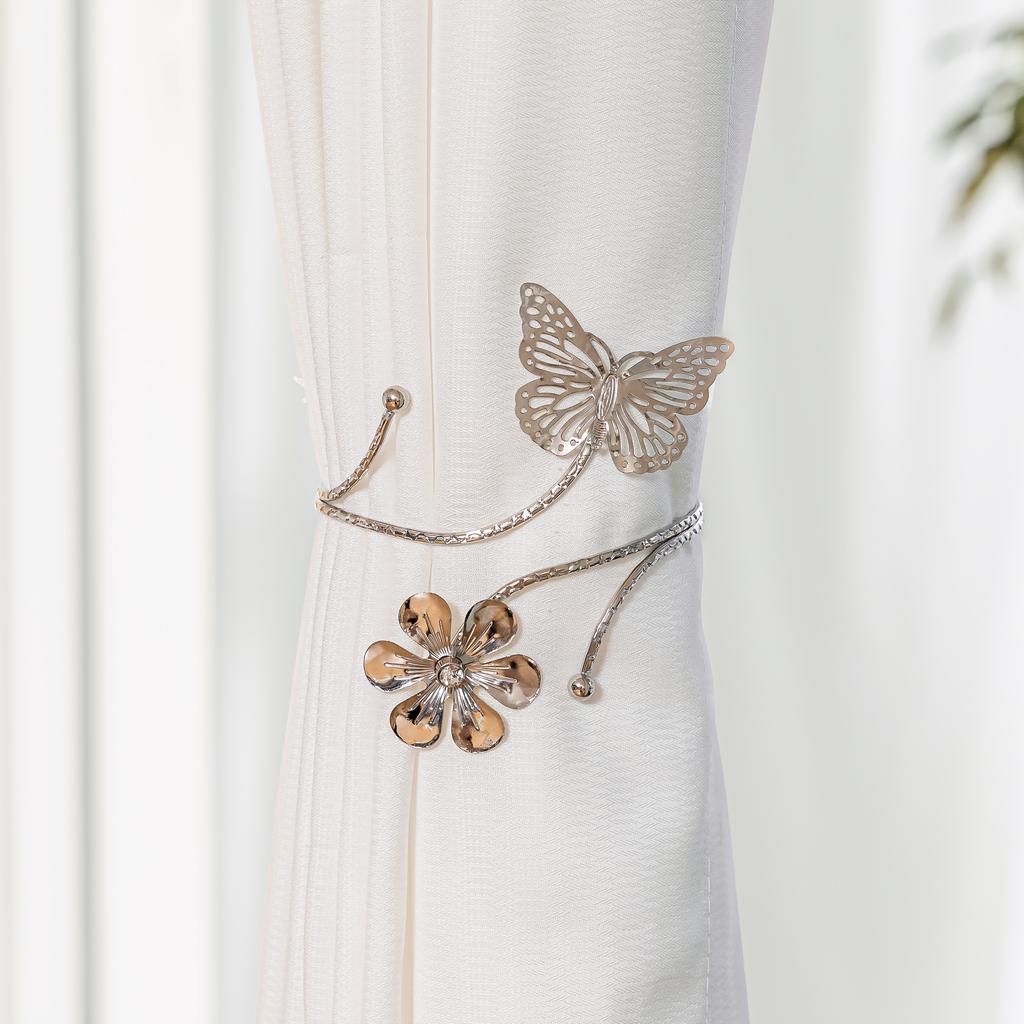 2pcs Elegant Butterfly & Floral Design Curtain Tiebacks - Minimalist Metal Curtain Holdbacks with Intricate Cut-Out Patterns for Bedroom