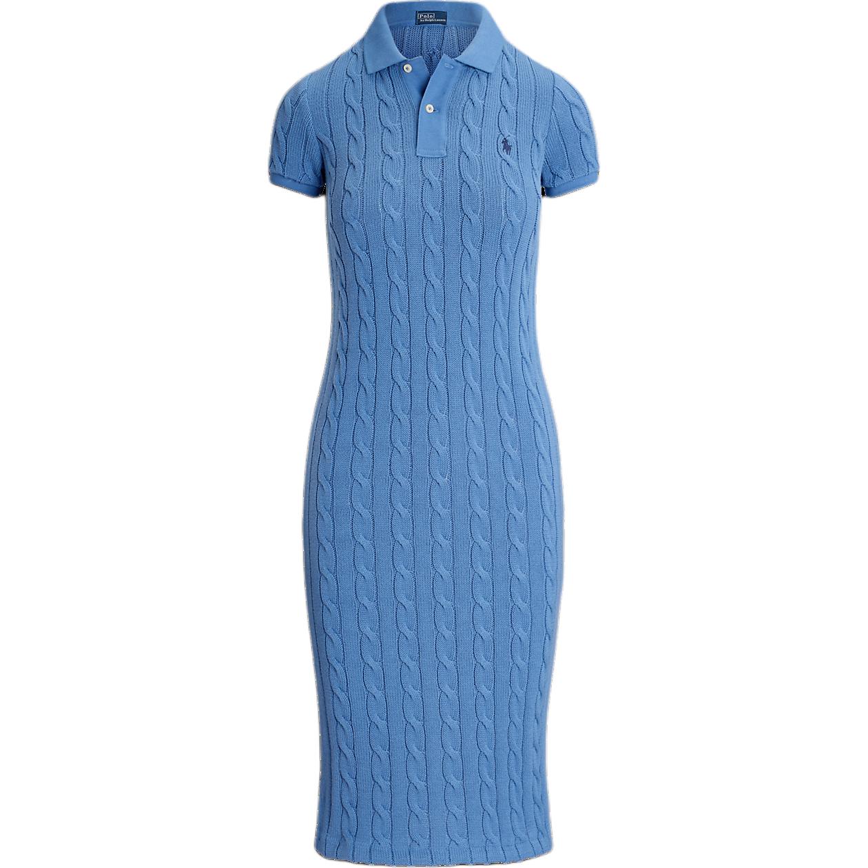 

Платье миди приталенного силуэта с короткими рукавами, вязаное косами, Polo Ralph Lauren, женское, синее, WMPODRSNFA20697-400 S