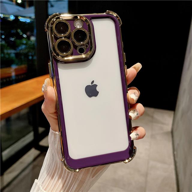 For iPhone 16 Pro Max Luxury Plating Color Soft Frame Transparent Phone Case For iPhone 12 13 14 15 Plus Lens Protective Cover