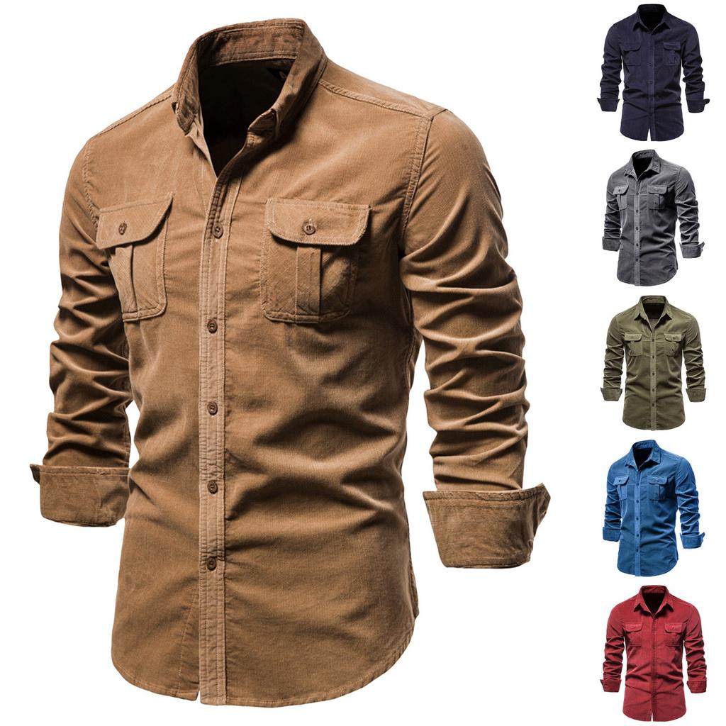 Cotton Basic Japanese Corduroy Men's Business Shirt Slim Casual Shirt Men's New Long Sleeved Jacket