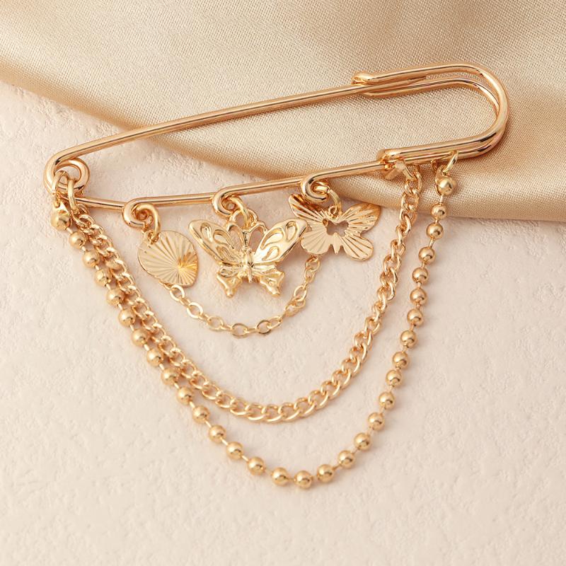 Vintage Personalized Butterfly Pentagram Tassel Pendant Brooches Pin For Women Coat Jewelry Accessries Gift