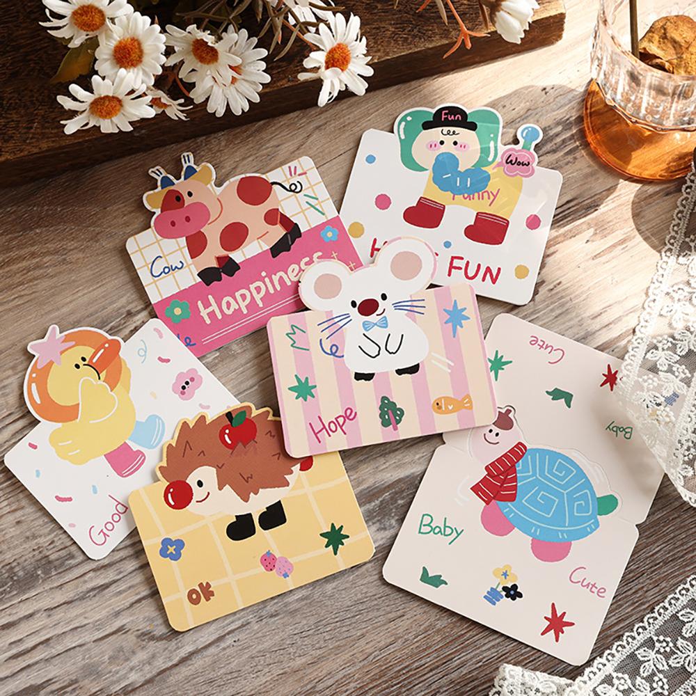 6-pcs Cartoon Greeting Card, 3D Card, Handwritten Gift, Message Card, Happy Birthday Card, Thank You Card