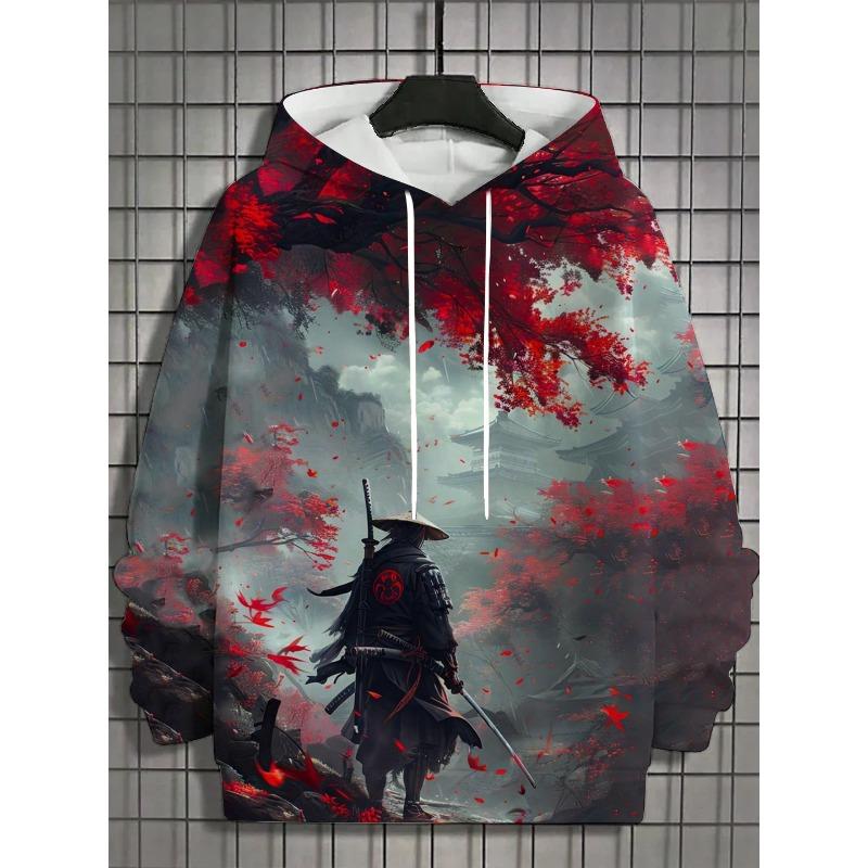2025 Autumn Men's 3D Japanese Samurai Print Hoodie Men's and Women's Casual Fashion Men's Hoodie Street Men's Tops