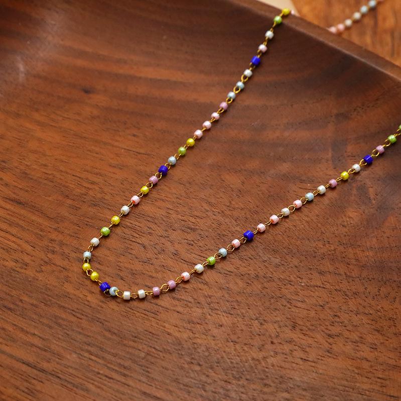 French Non-Fading Jewelry Necklace 14K Titanium Steel Beaded Necklace Light Luxury High-End Summer Collarbone Chain Gift