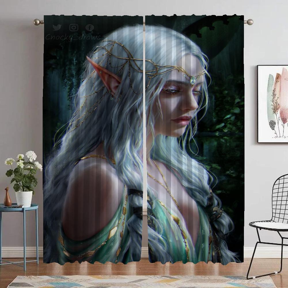 Blackout Kitchen Curtains Child Room Female Elf Living Room Curtain Curtains for Bedroom Shades Halloween Decoration Partition